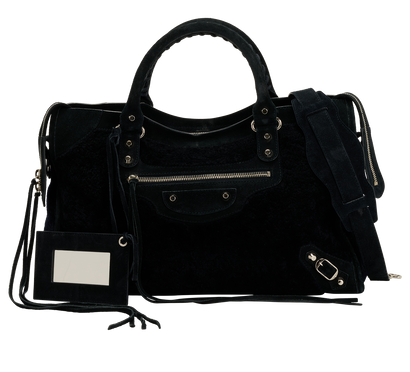Fur City Bag, &pound;850, Handbags, Black, Shearling/Suede, Front view
